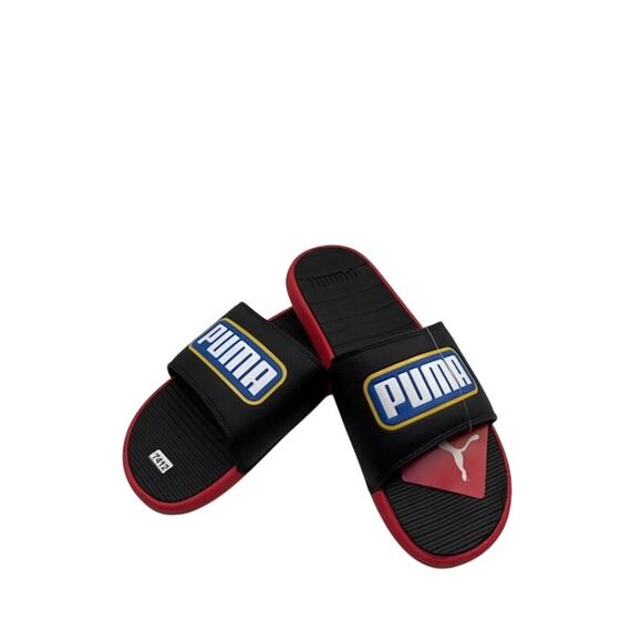 NEW Puma Cool Cat 2 Slides Sandals Debossed Logo Slip On Black Red Mens Size 12 - Picture 1 of 4